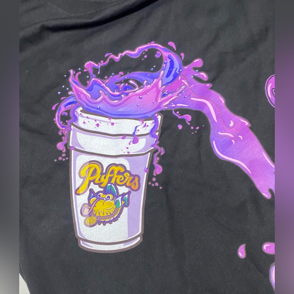 NEW Capn On Melrose Puffers & Sippers Purple Lean T Shirt Sz M Black Double Cup - Picture 5 of 9